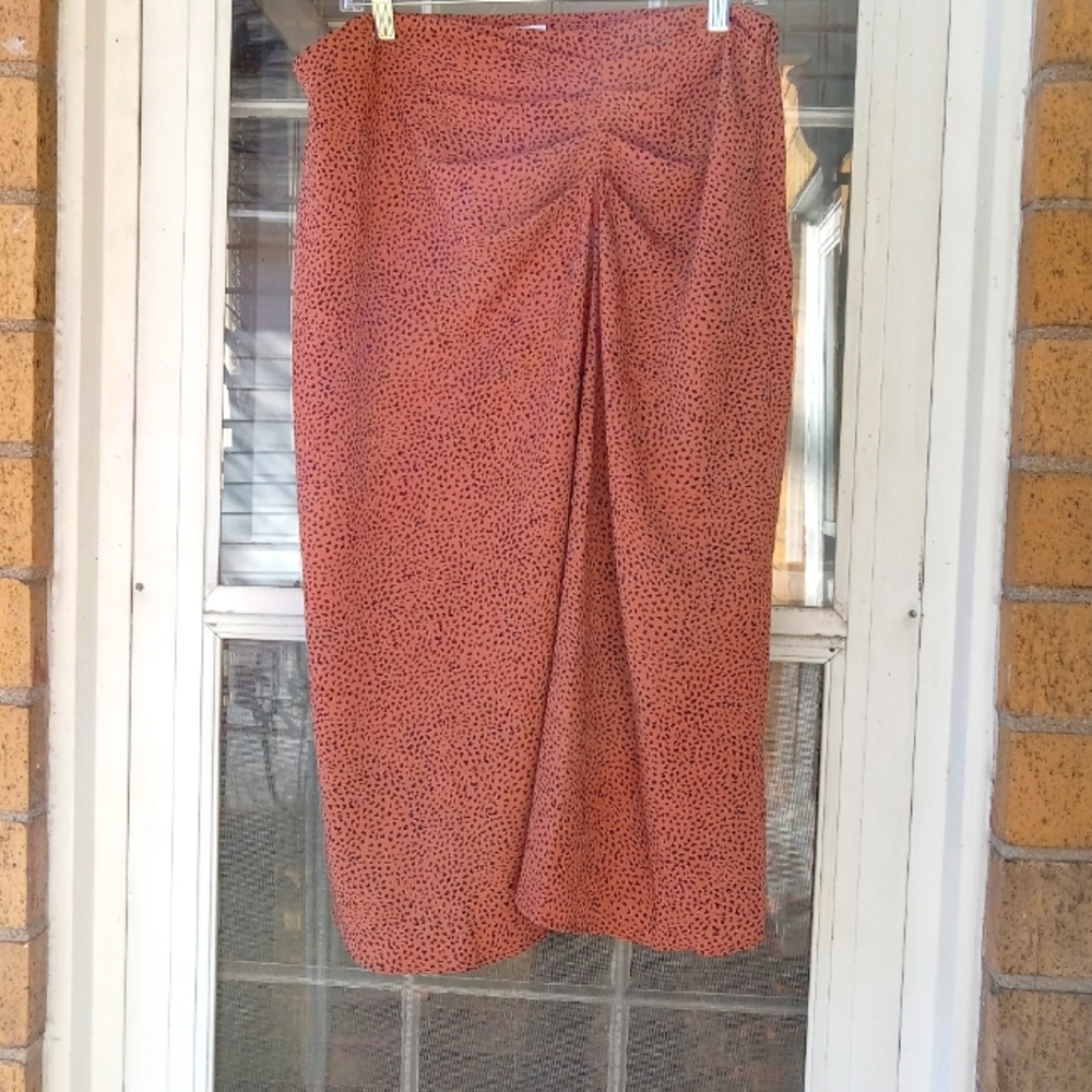NWT Nine West Side Ruched Midi Skirt, L